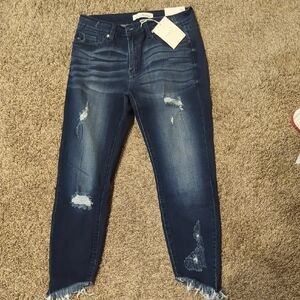 KanCan Dark Blue Distressed Ankle Jeans